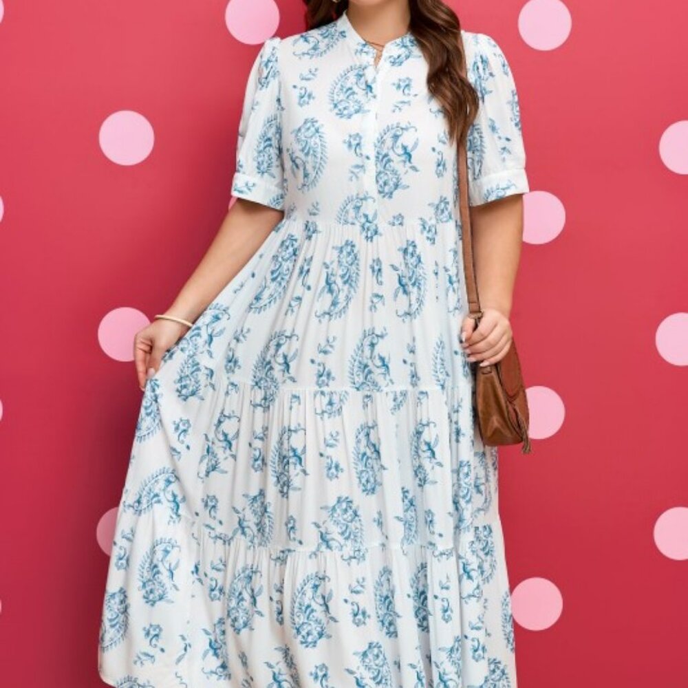 Plus Size Floral Paisley Tiered Maxi Dress